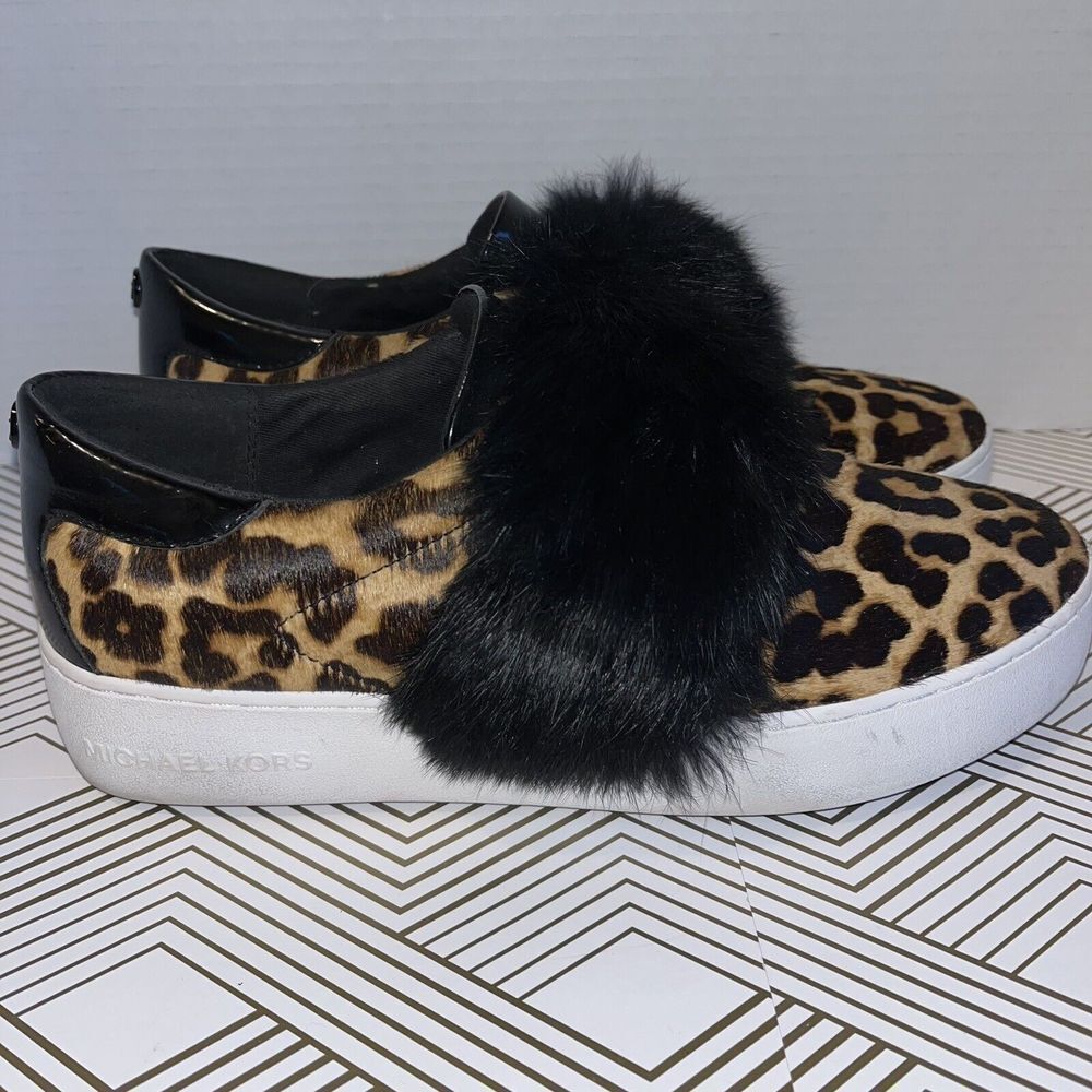 MICHAEL KORS MAVEN SNEAKERS WOMENS 8.5  M CHEETAH FUR SLIP ON FASHION